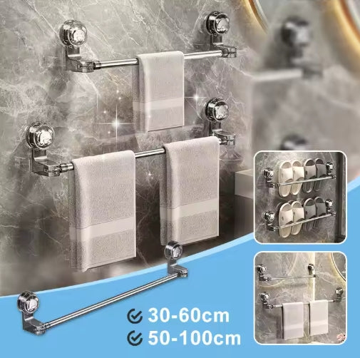 No Hole Retractable Suction Cup Organizer Bathroom Towel Bar Shelf