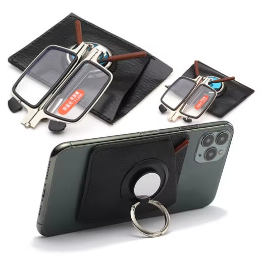 Folding Phone Hoder Reading Glasses Unusual Heathy Red Wood Metal Square Anti Blue Presbyopia Reader Diopter