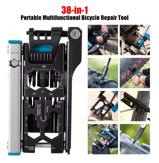 Bike Multi Tool 38-in-1 Bicycle Repair Tools with Chain Levers Hex Spoke Wrench Splitter Tool & Crank Puller Bike Repair Tool