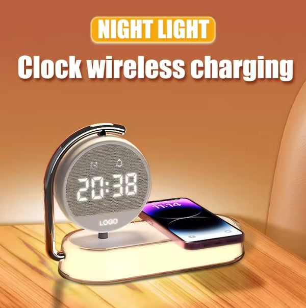 3 IN 1 LED Night Light 3 Lights 360° Rotate Clock Alarm Clock Desktop Mobile Phone Wireless Charger for Bedroom Smart Phones Room Decor