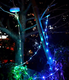 Solar Camping String Lights 2 in 1 Outdoor Waterproof Portable Stowable String Light with Warm+Colorful Light USB Camping Lights