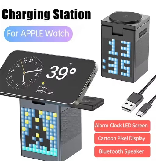 6 in 1 Magnetic Wireless Charger Stand Bluetooth Speaker Alarm Clock For Magsafe Phone Watch