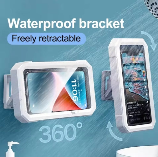 Waterproof Shower Phone Holder with 360° Rotation, Angle Adjustable, Wall Mounted Phone Holder for Bathroom Kitchen