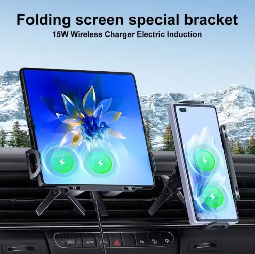 Car Wireless Charger Stand Fold Screen Fast Charging For Samsung Galaxy Z Fold 6 5 4 S24 Ultra iPhone 16 15 14 Pro Phone Holder