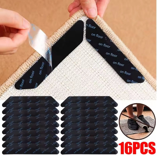 16Pcs Carpet Non-slip Sticker Reusable Washable Anti Curling Carpet Patch Fixed Stickers Floor Rug Mat Tape Gripper Corner Pad