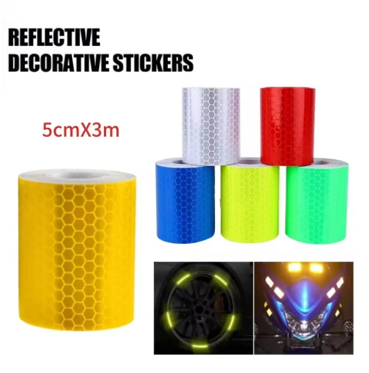 Reflective Warning Tape 5cm*3m Car Reflective Tape Safety Warning Car Bike Moto Decoration Sticker Color Grid Reflector