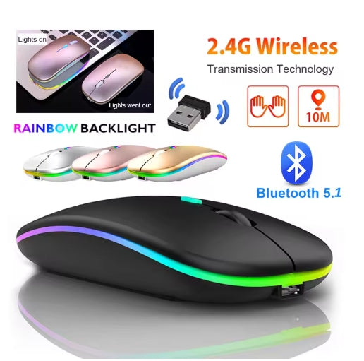 Bluetooth 2.4GHz Wireless With USB Rechargeable RGB Mouse BT5.2 For Laptop Computer PC Macbook Gaming Mouse 2.4GHz 1600DPI
