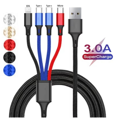 4 In 1 Fast Charging USB Cable 3A USB A To Micro USB/2 Type C/8 Pin Kable For iPhone Android Charger Data Cord