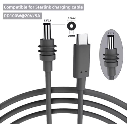For Starlink Mini Cable 2M(6.6ft) Starlink Mini DC Power Type-C Input Replacement cable Waterproof Outerdoor Barrel Jack Chargin