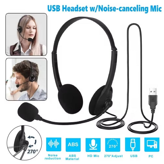 USB/Type C Headset With Microphone Noise Cancelling Computer PC Headset Lightweight Wired Headphones For PC /Laptop/Mac/Phone