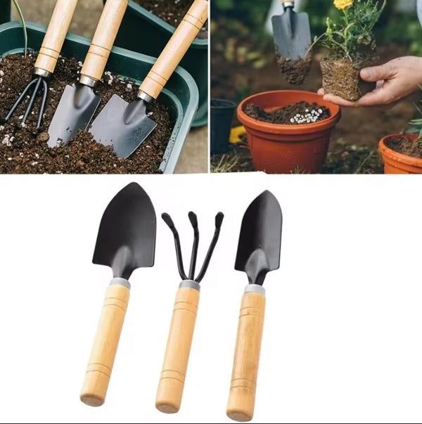 3Pcs Garden Tool Set Mini Gardening Kit with Rake Trowel and Shovel for Succulent Plants and Soil Cultivation