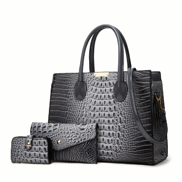 3Pcs Classic Large Capacity Fashionable Crocodile Pattern Shoulder Bag Handbag Crossbody Bag