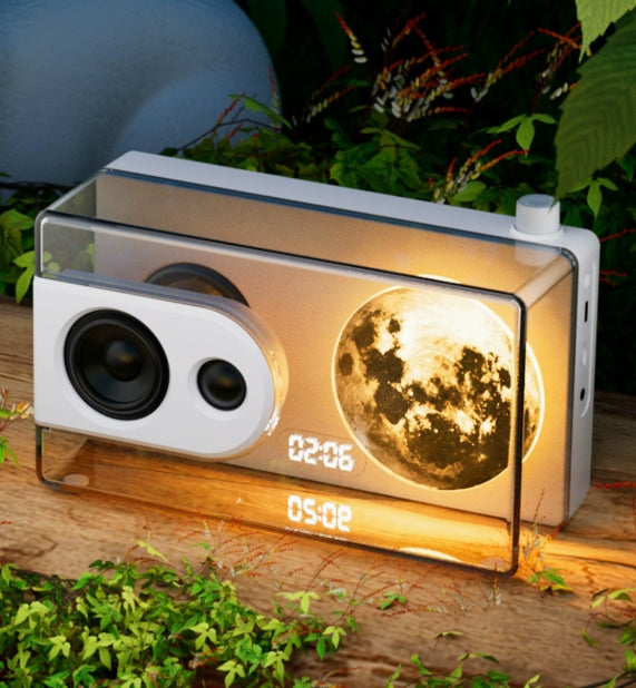 Luxury Moonlight Box Night Light Bluetooth Mini Speaker with Super Bass Sound White Noise TF Card AUX Clock HIFI Transparent Audio Caixinha De Som