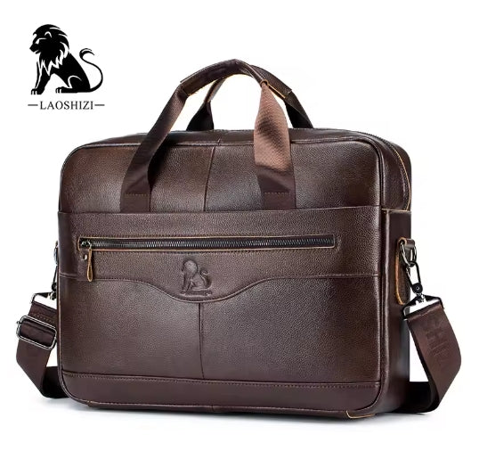 High Grade Men's Briefcase Bag Top Cowhide Leather Handcrafted 14 inch Laptop bag with Multiple Compartments Business Shoulder Messenger bags