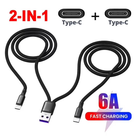 1.2 Meter 2 in 1 USB Type C Cable 6A Fast Charging Wire USB  To Type C/IOS/Mirco USB Data Line For Samsung iPhone Android Phone charge Cords