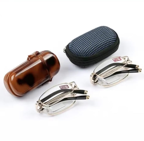 2Pcs High-end Crystal Folding Reading Glasses Metal Reading Glasses Mini Pocket Anti-fatigue Ultra-light Portable Comfortable Fashion Reading Glasses Gold