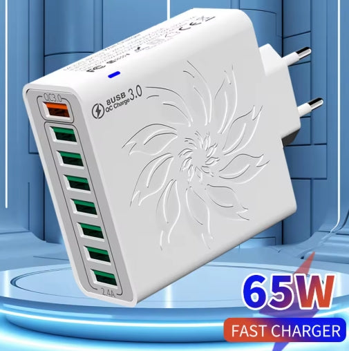 PD65W 8 Ports USB Fast Charger QC 5.0 Fast Charging EU US KR Plug Fast Charger Power Adapter For iPhone Xiaomi Samsung Wall Charger