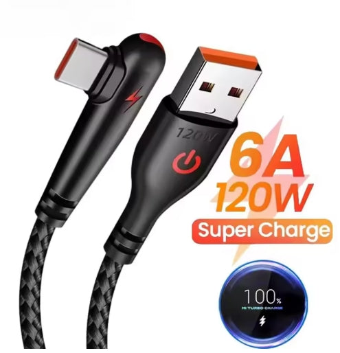 120W USB Type C Cable 90 Degree Elbow Fast Charging USB C Cable For Samsung iPhone Xiaomi Huawei Quick Charge Phone Charger Data Cord