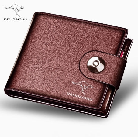 Cowhide Short Magnetic Clasp Wallet Large Capacity Slim Money Clip