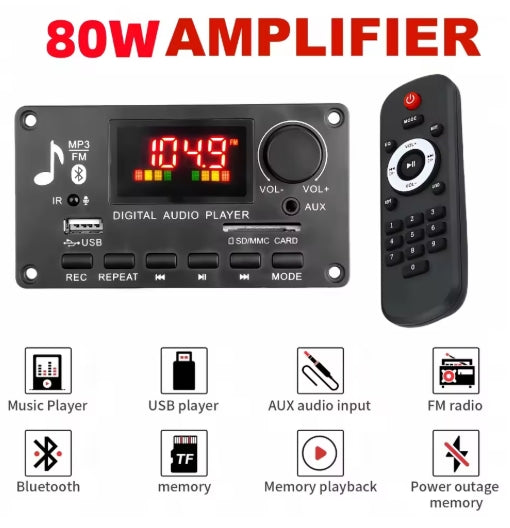 DC 12V 80W Amplifier Bluetooth 5.0 MP3 Player Decoder Board FM Radio TF USB 3.5mm AUX Module Bluetooth Receiver Car kit Audio
