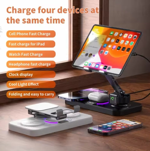 30W Digital Clock Wireless Charger Atmosphere Lamp Charging Station for Samsung iPhone Airpods Pro Apple Watch Ipad Stand