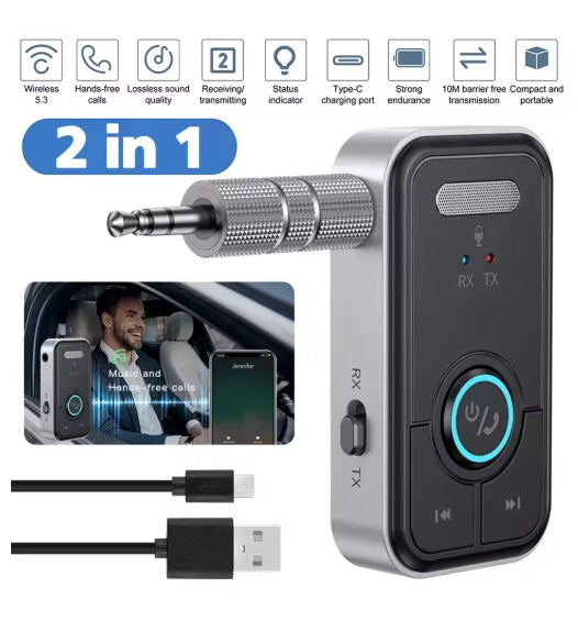 Bluetooth 5.3 AUX Audio Adapter Receiver Transmitter 3.5mm Jack AUX Wireless Audio Adapter for Car Earphones TV Speakers