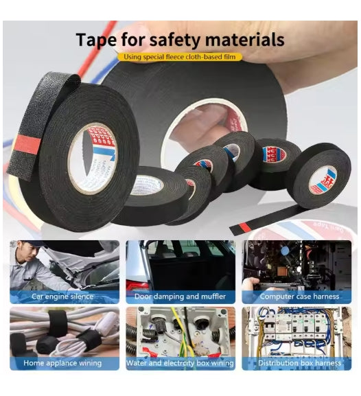 15M Electrical Tape Heat-resistant Harness Bundle Insulation Auto Wiring Fabric Cloth Wrap Waterproof Cable Organizer Adhesive Tapes 9/15/19/25/30/32/35/45/50mm