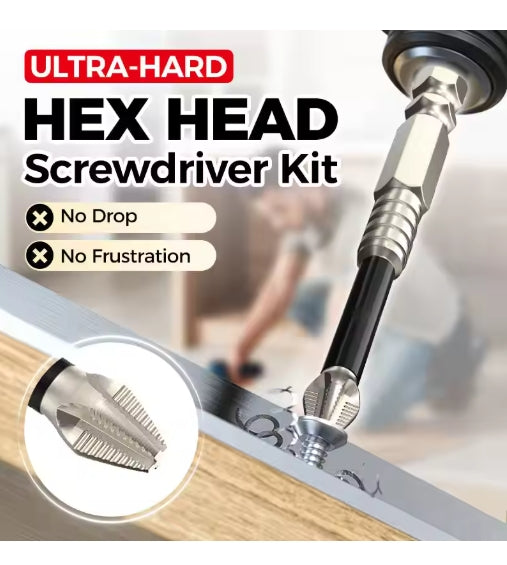 6Pcs Magnetic Hex Head Screwdriver Kit Impact Anti Slip Threaded Screwdriver K5 Carbon Steel Shock-Proof High Hardness Bits