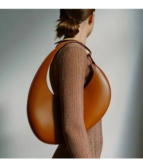 Italian High-grade Oval Shoulder Bag Minimalist Style Women's Handbag Fashion Solid Color Tote Bag