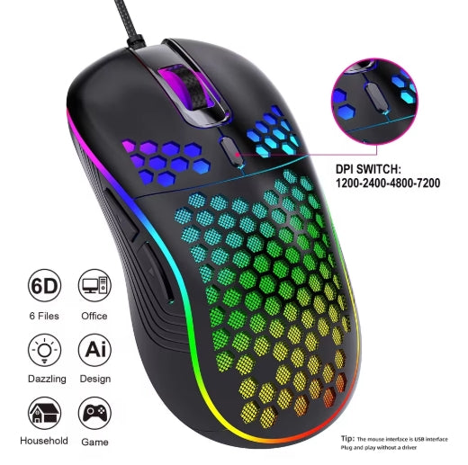 New Wire/Wireless Honeycomb  Mouse Lightweight Gaming Mouse with Luminous 7-Color Breathing Light Trendy Mouse