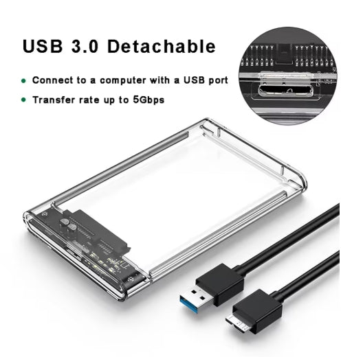 2.5'' External Hard Drive Enclosure USB 3.0 / 3.1 USB C to SATA III HDD Adapter 5Gbps Tool Free Clear External Hard Drive Case
