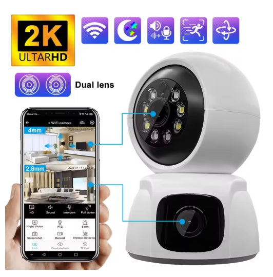 2K 4MP WiFi IP Camera Dual Lens Dual Screen Baby Monitor Home Office Wifi Security Camera PTZ Auto Tracking CCTV Video Surveillance