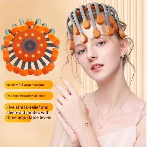 360° Full Wrap 20 Claws Head Massager for Insomnia Headache Relief Stress Relief Hair Growth Massager Bluetooth Music 5 Massage Heat Functions