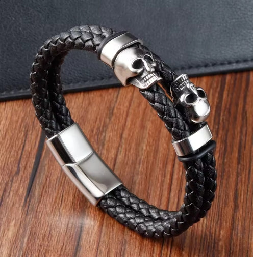 Punk Bracelet Stainless Steel Charm Magnetic Black Men's Leather Bracelets Braided Bangles Jewelry Homme Accessories