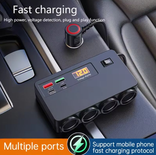PD120W 12V/24V Car Cigarette Lighter Adapter New 4-Socket Fast Charging 2USB+QC3.0+PD3.1A Auto Charging Station For All