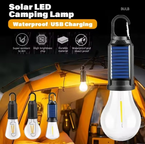 Solar Powered LED Lamp Bulbs USB Charging Camping Light Portable Night Lights Waterproof Garden Outdoor Light Bulbs