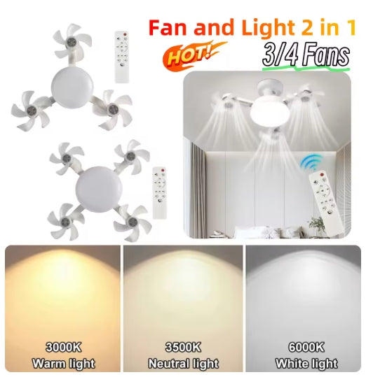 2 In 1 50/60W E27 3/4 Heads Universal Dimming Drone Fan Light Silent Ceiling Drone Fan for Dining Room Bedroom Living Room