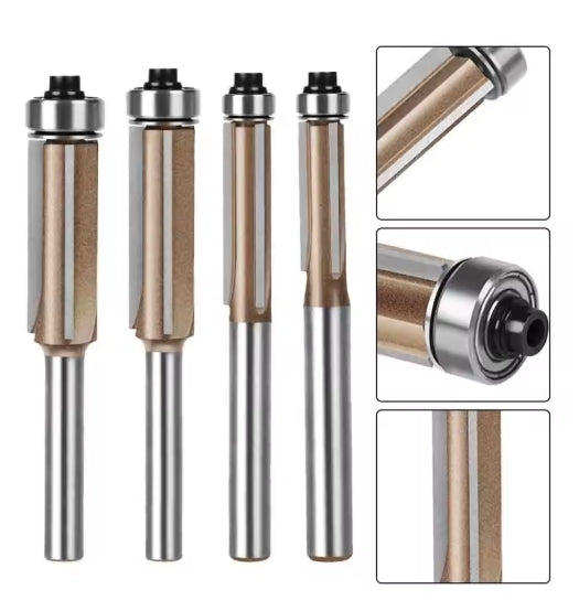 4Pcs 6.35mm/6mm Shank Z3 Flush Trim Router Bit 3Flute Pattern Wood Router Bit With Bearing Woodworking Milling Cutter