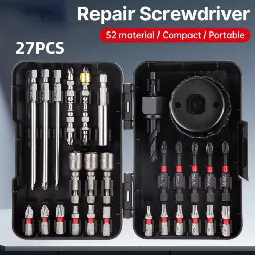 27PCS Screwdriver Drill Bit Set Power Tool Set Tool Box Kit Drill Bit Set for Wood Metal Steel Screwdriver Bits with Case