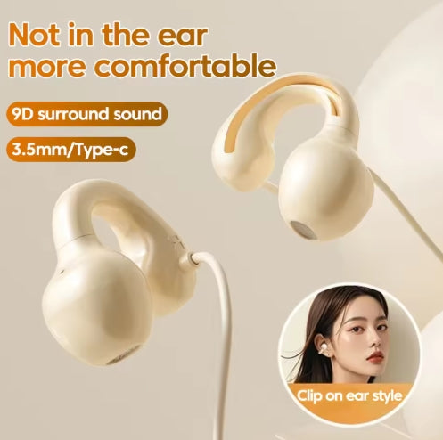 High-end Ear-clip Style Wired Earphones Not in ear Headphones Type C 3.5mm Wired Headset With Mic Earclip Earbuds For iPhone16 15 Samsung Android Phone