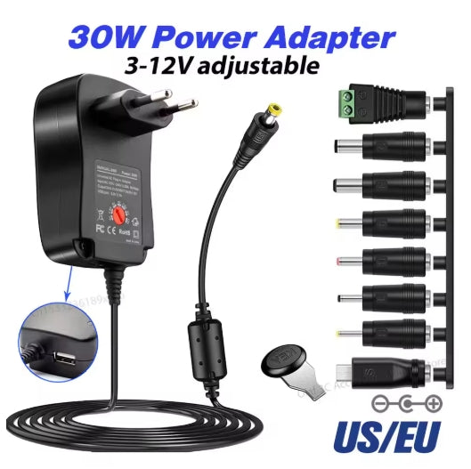 30W Adapter 3V 4.5V 5V 6V 7.5V 9V 12V Adjustable Voltage Power Adapters EU/US/AU USB Universal Charger Supply Converter With 8 Tip