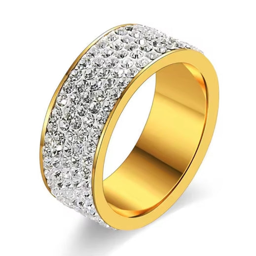 Luxury 5 Row Rhinestone Ring for Women Men Crystal Geometric Finger Ring Fashion Jewelry Weddings Engagement Party Gift