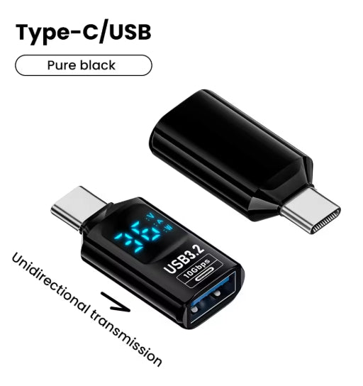 Digital LED Display USB 3.2 Adapter 36-60W 10Gbps Laptop Type-C Converter Data Transmission Smart Chip Power Meter Tester