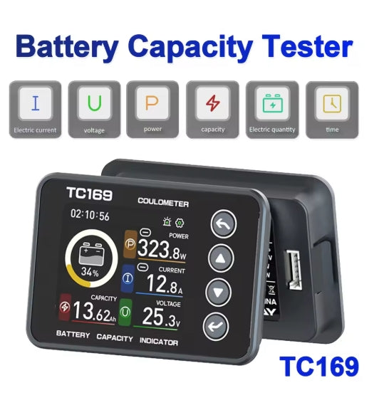 TC169 High Precision Coulombmeter DC6-60V Lithium Battery Capacity Tester Indicator Color Screen Power Meter Ammeter Voltmeter