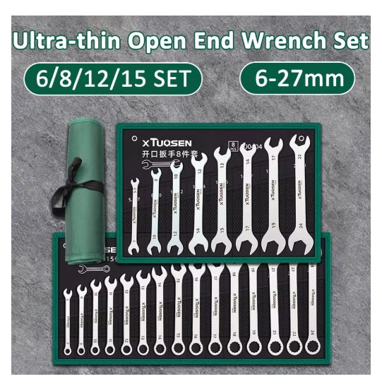 12Pcs Ultra-thin Open End Wrench Set 6-27mm Ratchet Wrenches Combination Universal Dual Heads Ratchet Spanner Set Car Repairing Tools