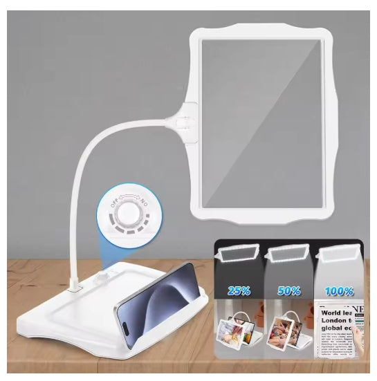 10X Phone Screen Magnifying Glass & Work Reading Magnifying Glass Rechargeable with 50 LED Lights and Gooseneck Stand