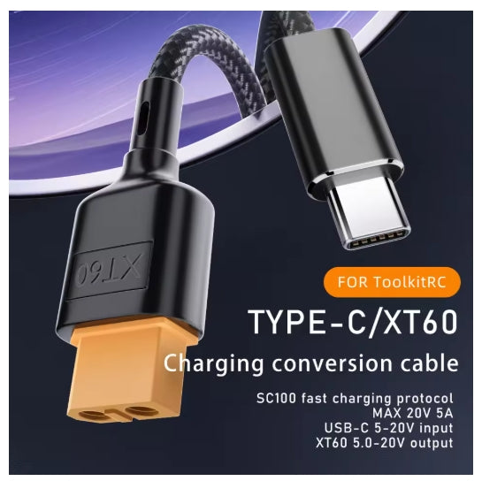 XT60 To Type-C Charging Model Power Line PD2.0 100W 20V 5A Charging Power Line 50cm/100cm Aircraft Parts for ToolkitRC SC100