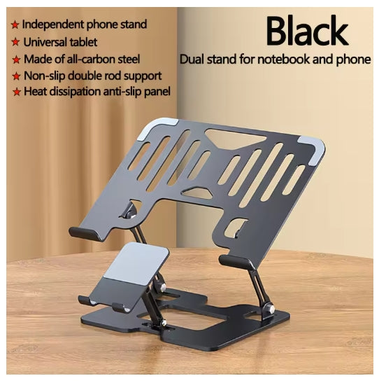 2-in-1 Laptop Phone Combination Cooling Stand, Height-Adjustable Cooling Stand