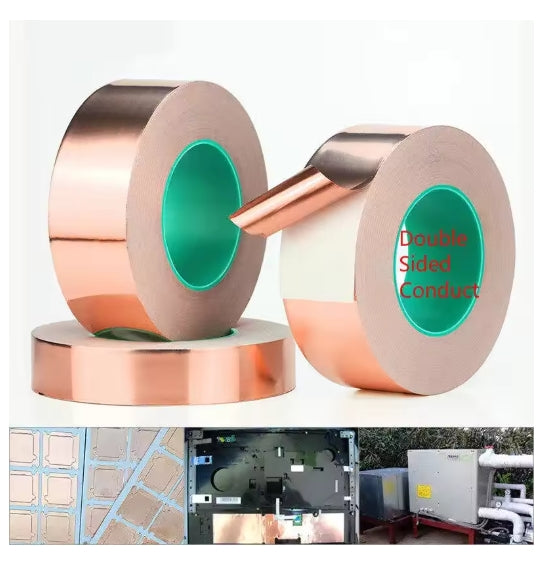 20m Doubel Side Conductive Copper Foil Tape Adhesive Strip Heat Shield Eliminate EMI Anti-static Repair Tape 0.05mm Thickness