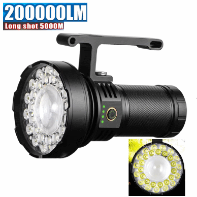 200,000-Lumen 30-Core Explosion-Proof Ultra-Bright Torch 5,000-Meter High-Power Searchlight 10,000mAh High-Capacity Battery Dual-Function Power Bank Type-C Bidirectional Fast Charging 6 Lighting Modes Aluminium Alloy Body